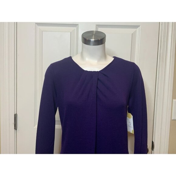 Elie Tahari Purple Wool Blend Shift Dress Gathered Neckline, Size Medium - Picture 2 of 9